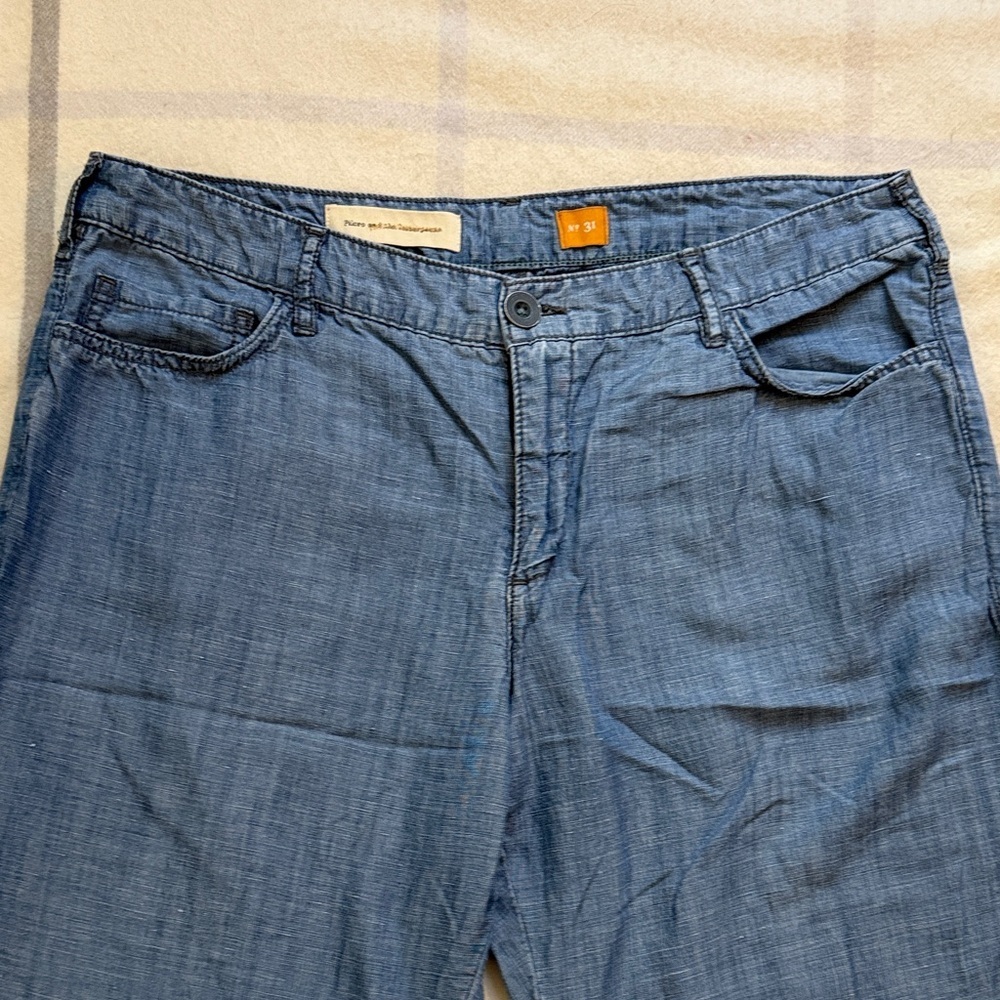 Pilcro Blue Tencel Linen Wide Leg Chambray Pants - Picture 3 of 14